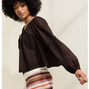 Aerie Dark Brown Long Sleeve Crochet Button Down Shirt